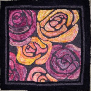 Abstract Roses hooked with Striated dyed wool
