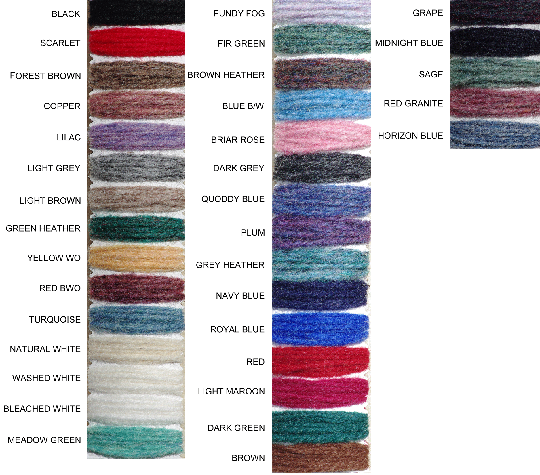 Yarn Colour Chart